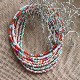 Rocailles kralen ketting warm oranje & turquoise