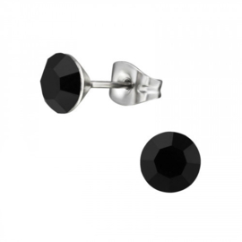 Oorknopjes Rvs Zilver met zwarte Kristallen