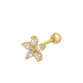 Stalen Piercing ear stud goud Flower zirkonia