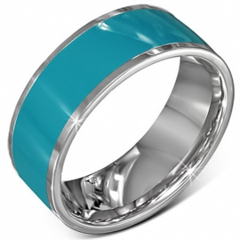 Stalen ring turquoise - maat 17