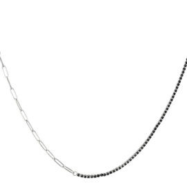 Stainless Steel Ketting Dames Zilver zwarte zirkonia's en schakels