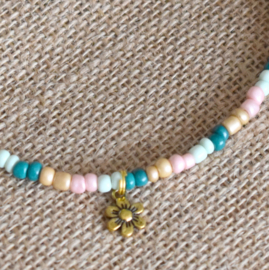 Kinder ketting kralen pastel roze mintrgroen & bloemetje