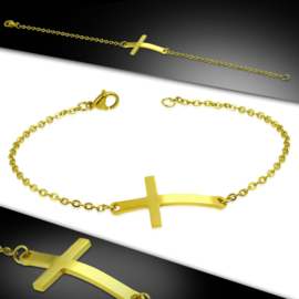 Prachtige Goudkleurige Rvs armband met kruis