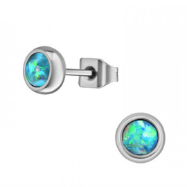 Oorknopjes Stainless Steel zilver Blue Opal