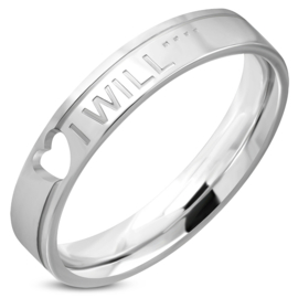 Zilverkleurige Edelstaal Ring Dames met de tekst I will - Maat 16