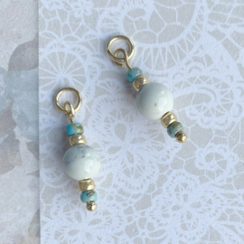 Bedels voor oorbellen Goud Rvs met lichtblauwe en turquoise kralen