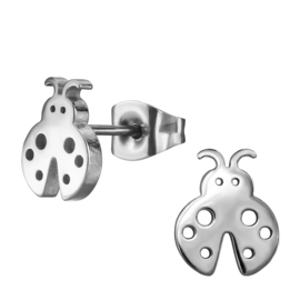 Lieveheersbeestje Oorbellen Knopjes Rvs Zilver