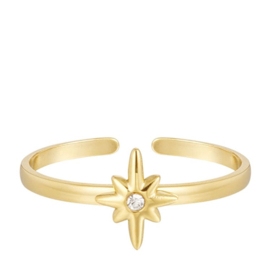 Verstelbare Ring staal goud Dames met ster en zirkonia