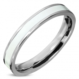 Stalen ring met witte emaille band - Ringmaat 18