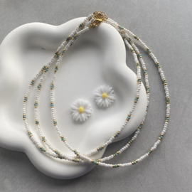 Witte Kralen Ketting Rocailles Rvs Goud