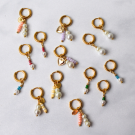 Losse Bedels Oorringen Staal Goud kleine mini Schelpjes