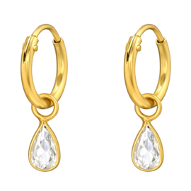 Zilveren oorringen gold plated met druppel zirkonia