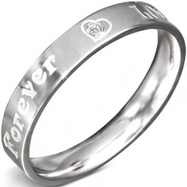 Mooie zilverkleurige Quote ring staal Forever love  - Maat 16