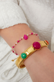 Yehwang Dames kralen armband fuchsia met facet druppel