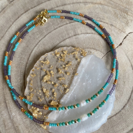 Korte Parel Kralen Ketting dames turquoise paars Staal Goud