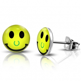 Gele  lachende SMILEY oorbellen van chirurgisch staal