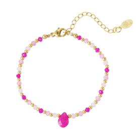 Yehwang Dames kralen armband fuchsia met facet druppel
