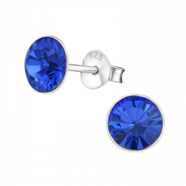 Oorknopjes chirurgisch Staal Zilver Kobal blauwe Kristallen Sapphire