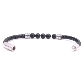 Fortuna Beads zwarte leren armband Onyx Italia Bologna