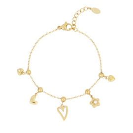 Yehwang Stalen Bedel Armband Dames Goud Hearts & Flowers