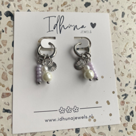 Oorbellen Chirurgisch Staal Oorringen met bedels lila kralen hanger
