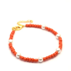 Kralen armband dames oranje rood met glas parels