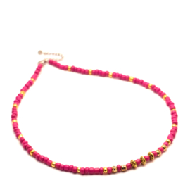 Korte Kralen ketting choker rocailles fuchsia roze