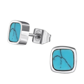 Chirurgisch stalen oorbellen turquoise steentje square
