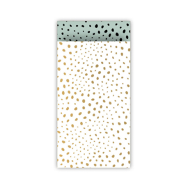 Cadeau zakjes Wit met goudkleurige dots 7 x 13 (5 stuks)