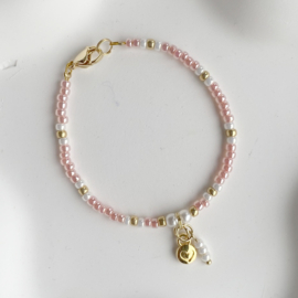 Roze Rocailles Kralen Kinderarmband met Rvs bedels