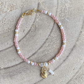 Roze Rocailles Kralen Kinderarmband met Rvs bedels