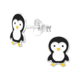 Zilveren kinder oorbellen Pinguin knopjes