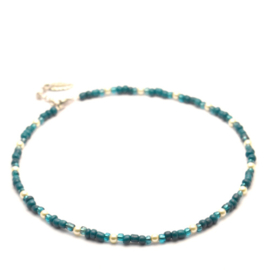 Korte dames ketting rocailles kralen turquoise & parel looks