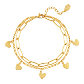 Armband dames chirurgisch staal goud Chain met hartjes bedels