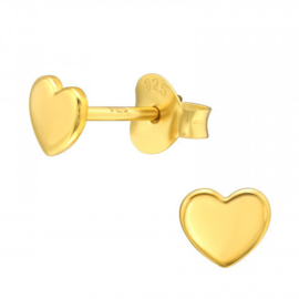 Zilveren hartjes oorbellen knopjes gold plated