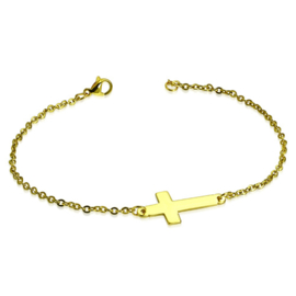 Armbandje met kruisje gold plated staal dames - 20 cm