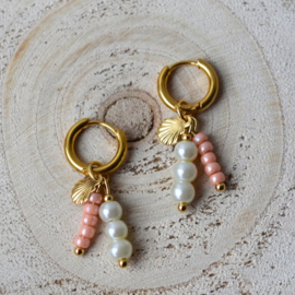 Losse Bedels Oorringen Staal Goud kleine mini Schelpjes