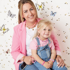 Hartjes kinderketting lila en roze Rvs