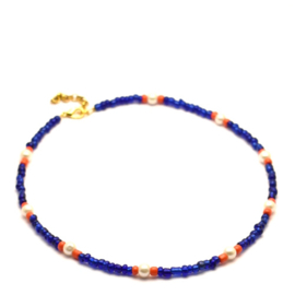 Kobalt blauwe korte ketting (Choker) kralen rocailles