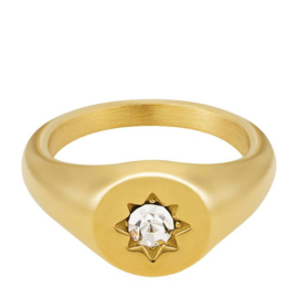 Dames Ring Staal Goud ster vorm met zirkonia - Maat 18