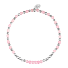 Roze met zilver kralen armband dames stainless steel