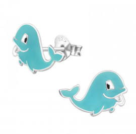 925 Zilveren kinderoorbellen kleine blauwe walvis