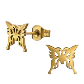 Vlinder Oorknopjes Staal Goud