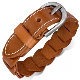 BRUINE LEREN ARMBAND met gesp sluiting