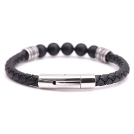 Fortuna Beads zwarte leren armband Onyx Italia Bologna