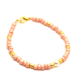 Roze kralen dames armband met glas parel Lola