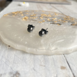 Zweerknopjes zwart bolletjes oorsteker Rvs 5 mm