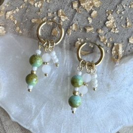 Oorringen Goud Rvs 12 mm met hangers Turquoise en wit