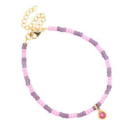 Lila Paarse Dames Armband Miyuki Kralen roze Zirkonia hanger