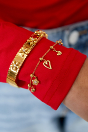 Yehwang Stalen Bedel Armband Dames Goud Hearts & Flowers
